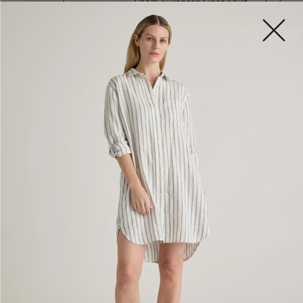 Quince 100% European Linen Shirt Dress, Oatmeal/Black Stripe